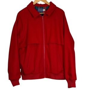 Pendleton Red Plaid Lined Wool‎ Jacket Sz L Zip Front Collar warm cozy outdoor